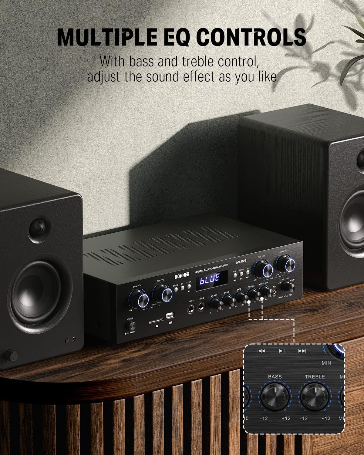 Donner Bluetooth 5.0 Stereo Audio Amplifier Receiver, 4 Channel 440W