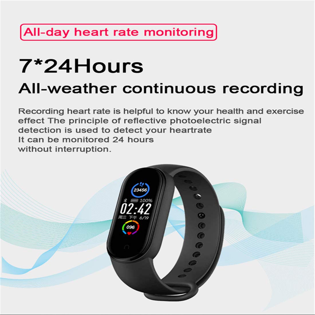 M5 Smart Band Wristband, IP67 Waterproof Smart Watch Black