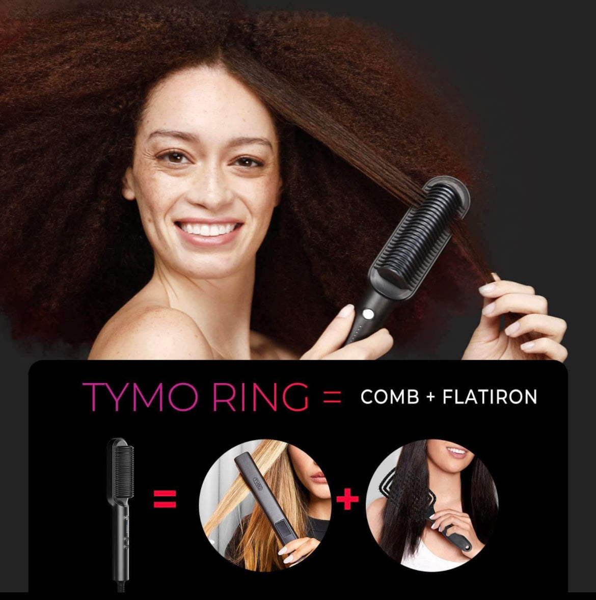 TYMO Ring Hair Straightener Comb Straightening Brush for Women with 5 Temps