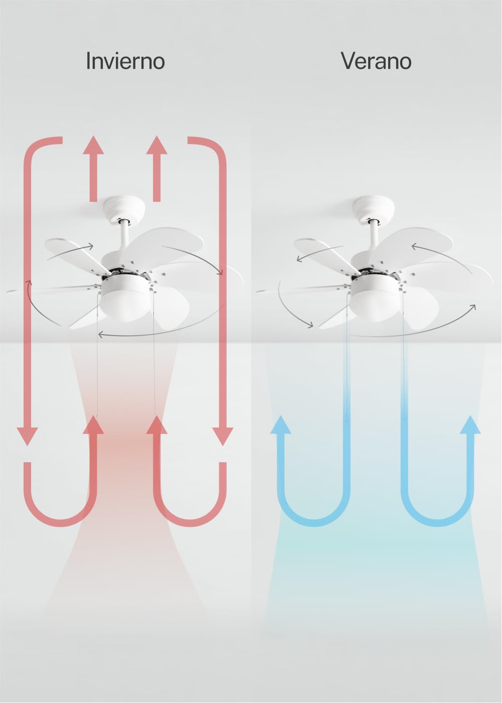 CREATE Windasy, ceiling fan, white, reversible natural wood blades with lighting, 53 W, quiet, diameter 86 cm