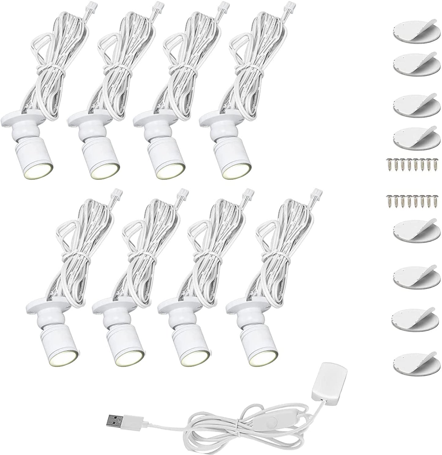 Cefrank Mini Spot Lights with Dimmer, 8 x 1W 360° Rotatable LED Spotlight Jewelry Cabinet Dimmable Wall Light, White Finish Shell (Pack-8, Cold White 6000k)