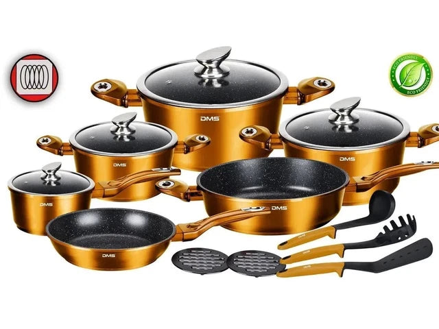 DMS® 15-piece cooking pot set pots cookware with marble coating copper