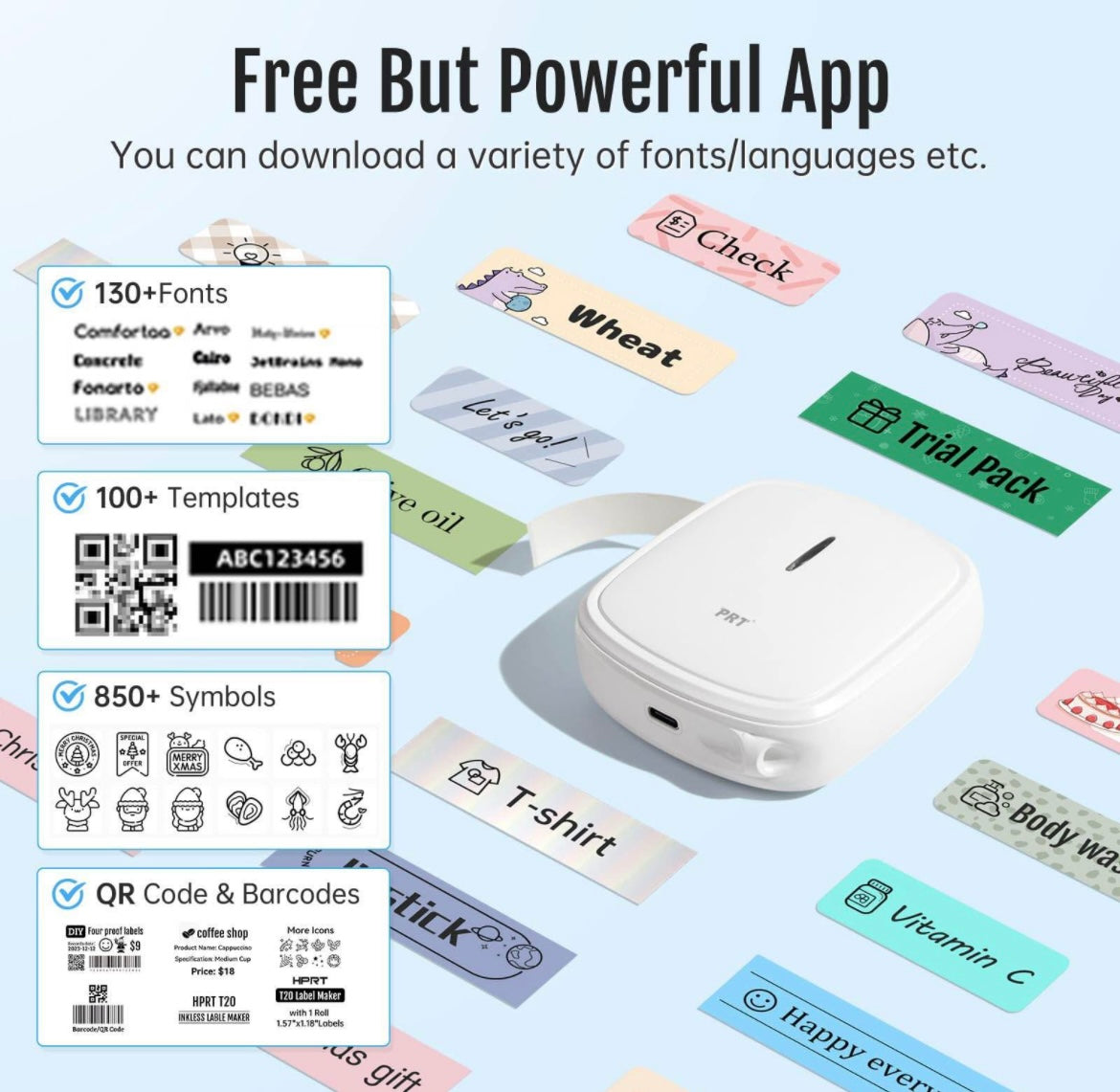 prt Qutie Bluetooth Label Maker Sticker, USB Rechargeable Label Maker