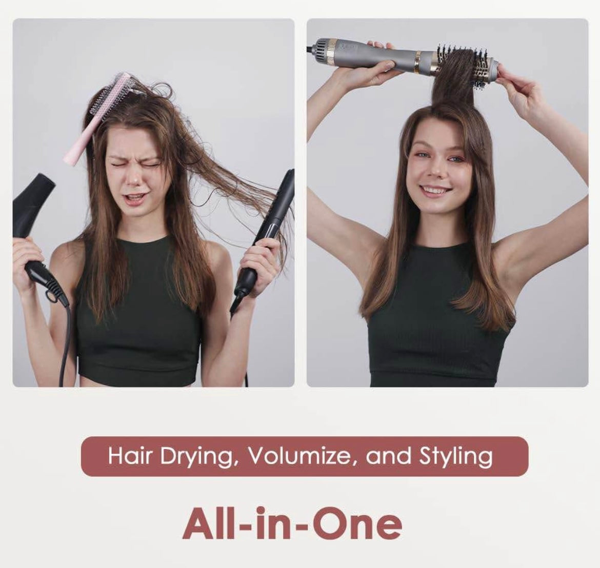 Hair Dryer Brush, One-Step Blow Dryer Brush and Volumizer, Hot Air Brush with 2 Brush Heads