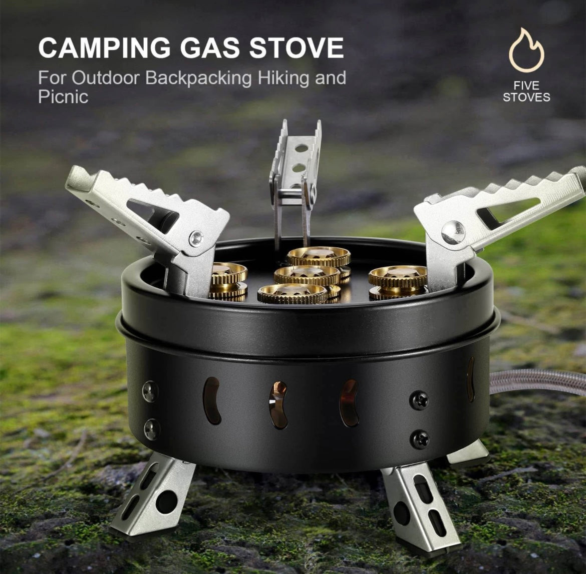 Odoland Camp Stove Foldable Gas Cooking Stove External Ignition with Screw-In Adapter