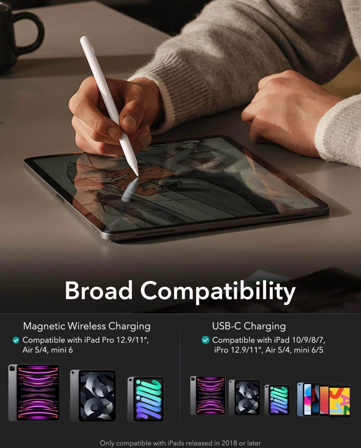 ESR Stylus Pen for iPad, Magnetic Wireless Charging iPad Pencil