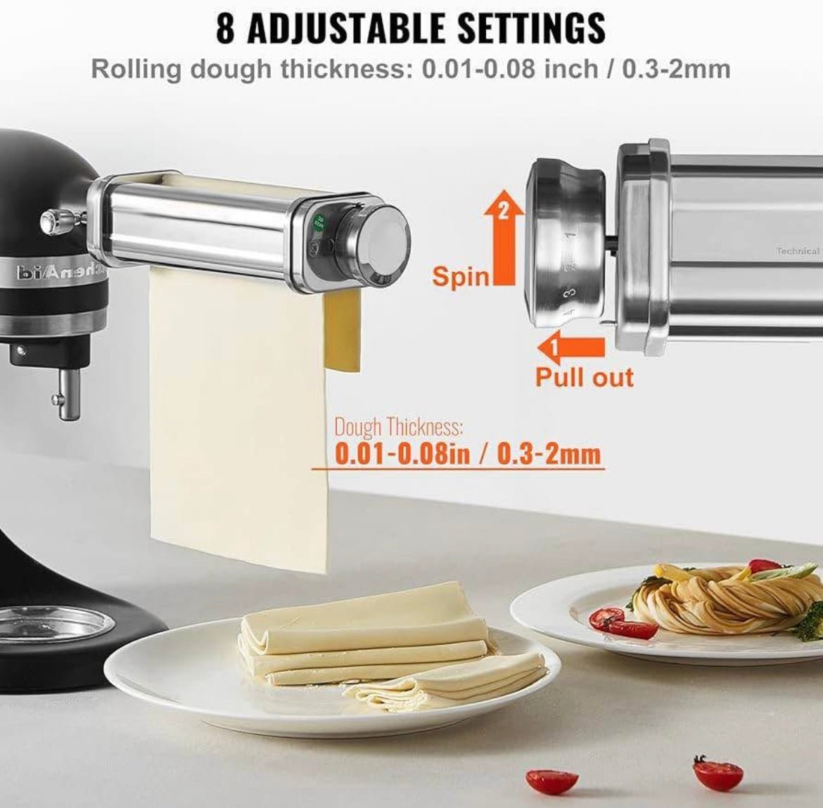 VEVOR KitchenAid Roller Attachment for KitchenAid Stand Mixer, Stainless Steel Pasta Maker