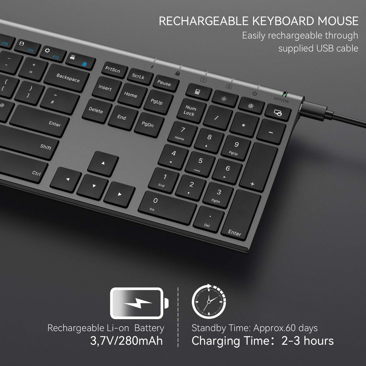 Jelly Comb Rechargeable Wireless Keyboard and Mouse Set, Bluetooth