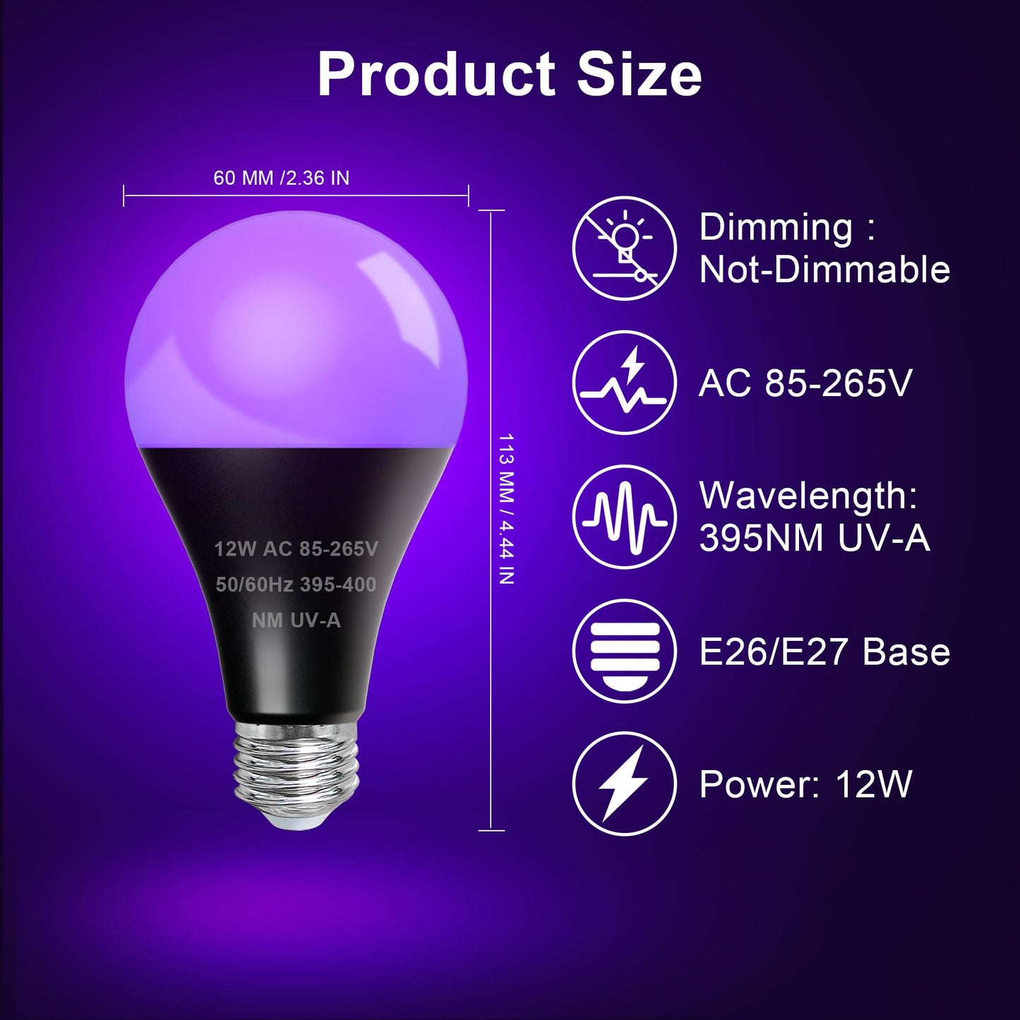 MEEKBOS 2 Pack UV Black Light Bulbs, 12W LED Blacklight