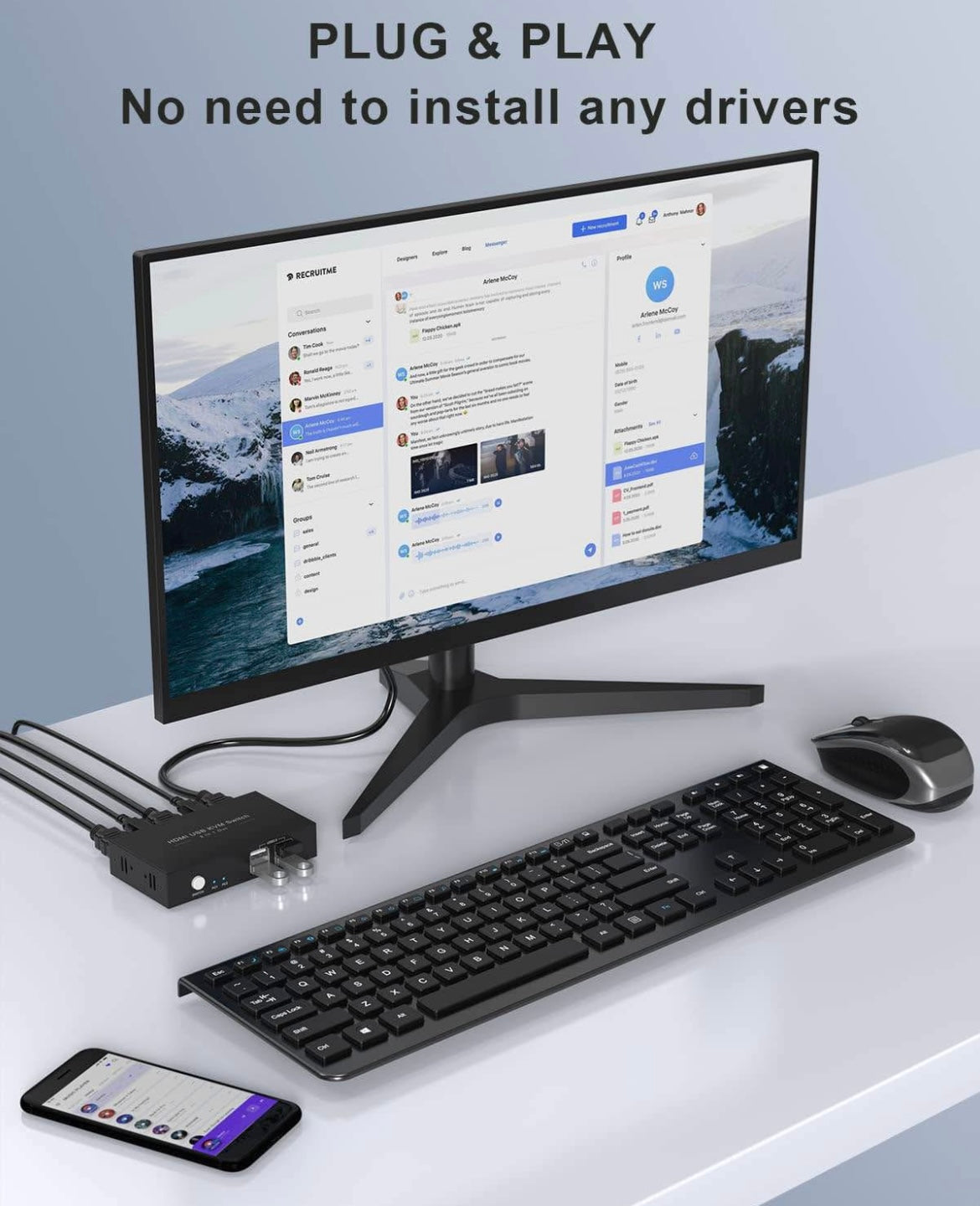 Rybozen KVM Switch HDMI 2 Port Box,USB Switch selector with 4 USB 2.0 Hub Share 2 Computers