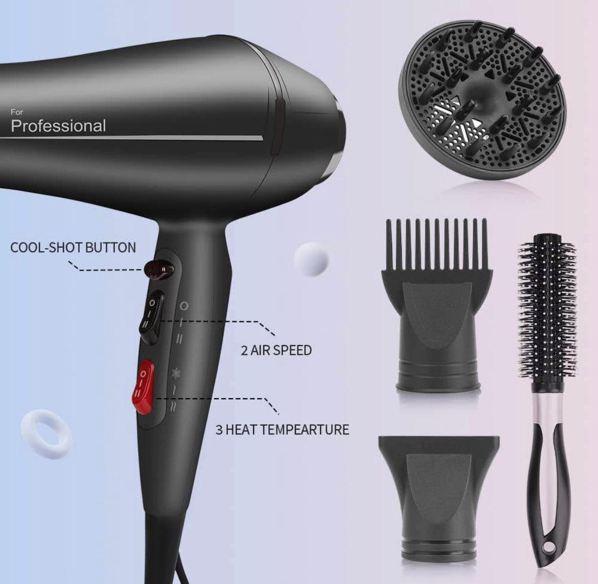 Faszin Hair Dryer Ionen Professional Hair Dryer, Hair Dryer, Super Fast Hair Dryer gray