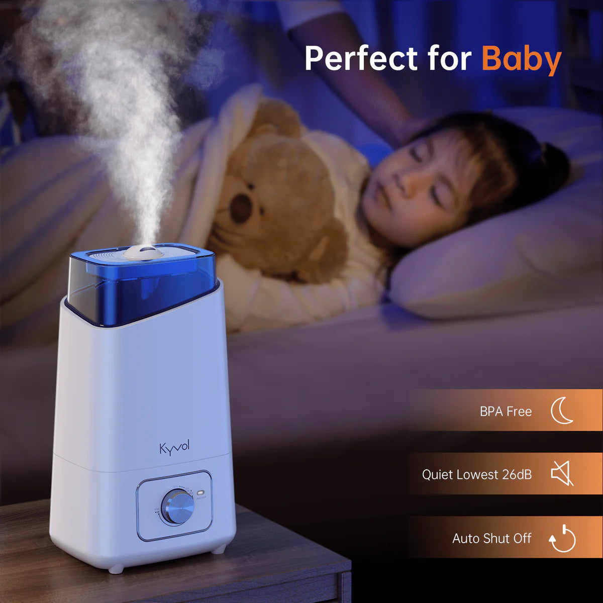 Kyvol HD3 Humidifier (White), 4.5L Cool Mist Humidifiers, 26dB Quiet Ultrasonic Humidifiers