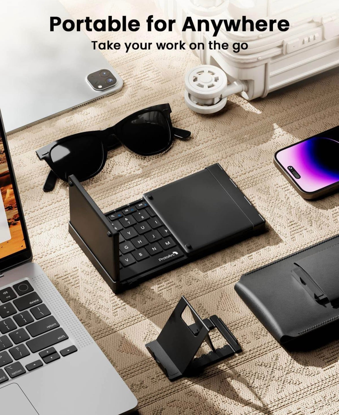 ProtoArc Foldable Keyboard with Touchpad, XK01 TP Folding Portable Keyboard, Full Size Keys