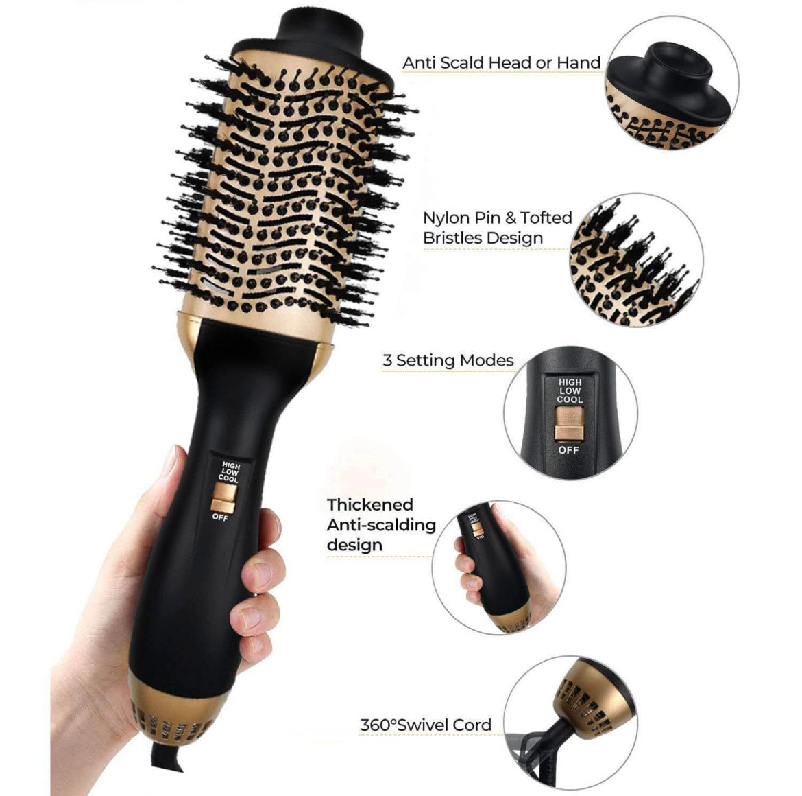 Blow Dryer Brush, 3 in 1 One Step Hot Air Hair Brush and Volumizer with Negative Ions for Straight