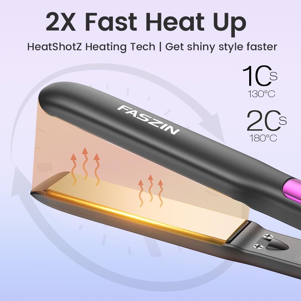 FASZIN Professional Hair Straightener, 1.18 inch Ionic Titanium Plate, 20S Fast Heat Up Flat Iron with Clear LED Display