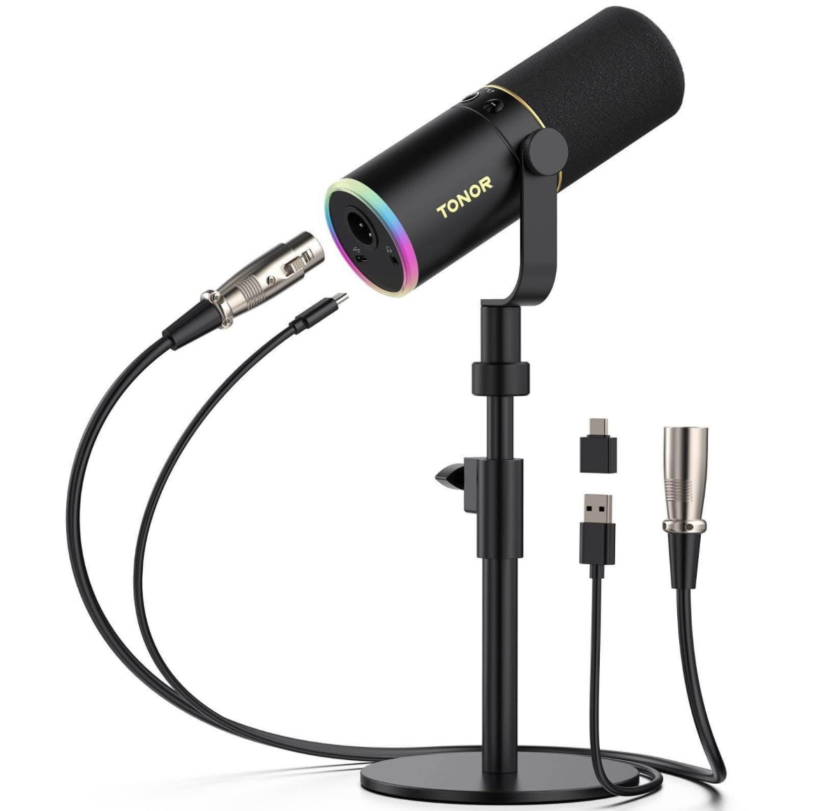 TONOR XLR/USB Gaming Mic, Dynamic Microphone for Podcast Recording Streaming with RGB Light