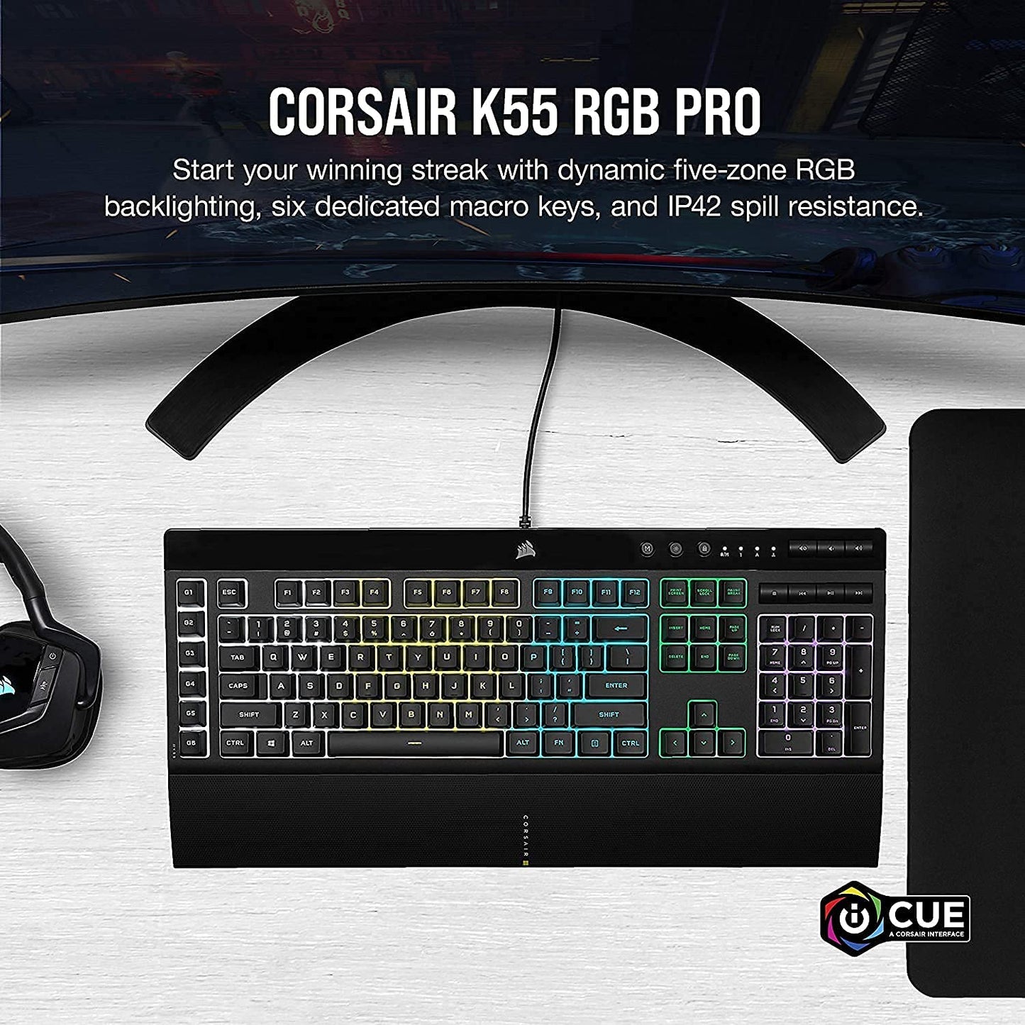 Corsair K55 RGB PRO Membrane Wired Gaming Keyboard – IP42