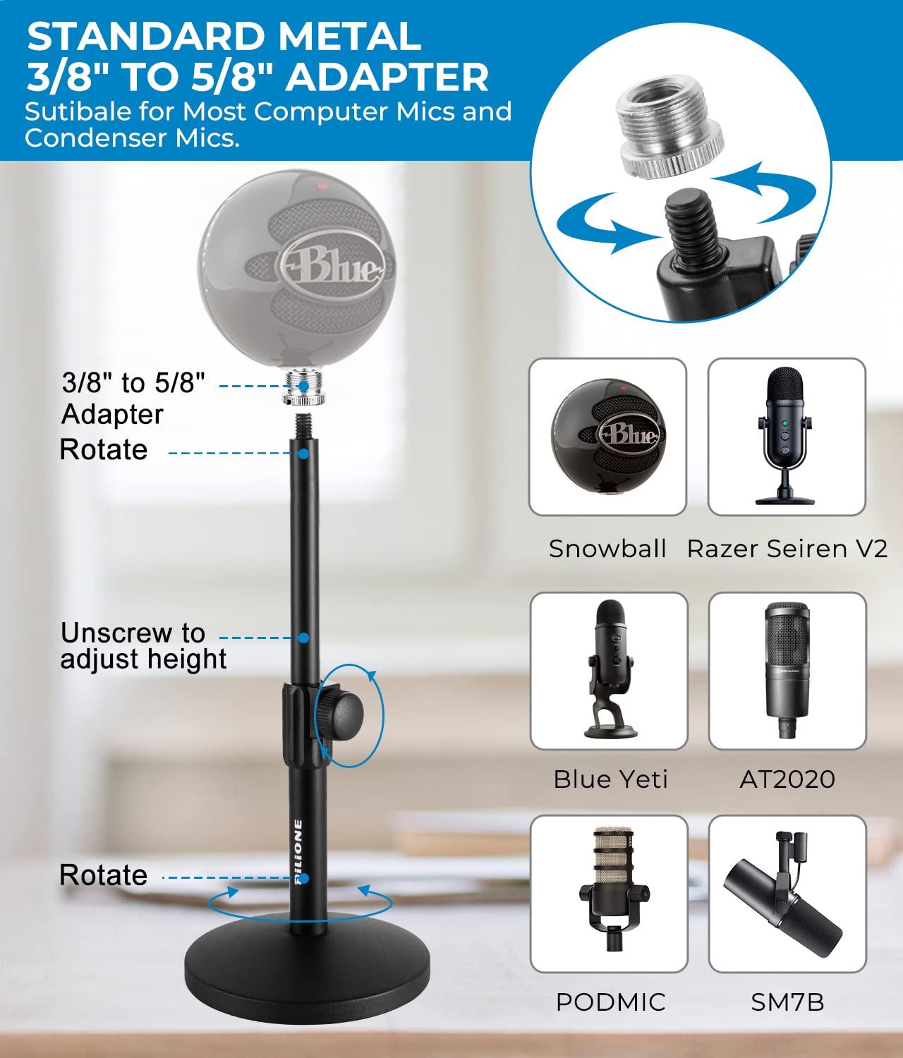 BILIONE Multifunctional Desktop Microphone Stand