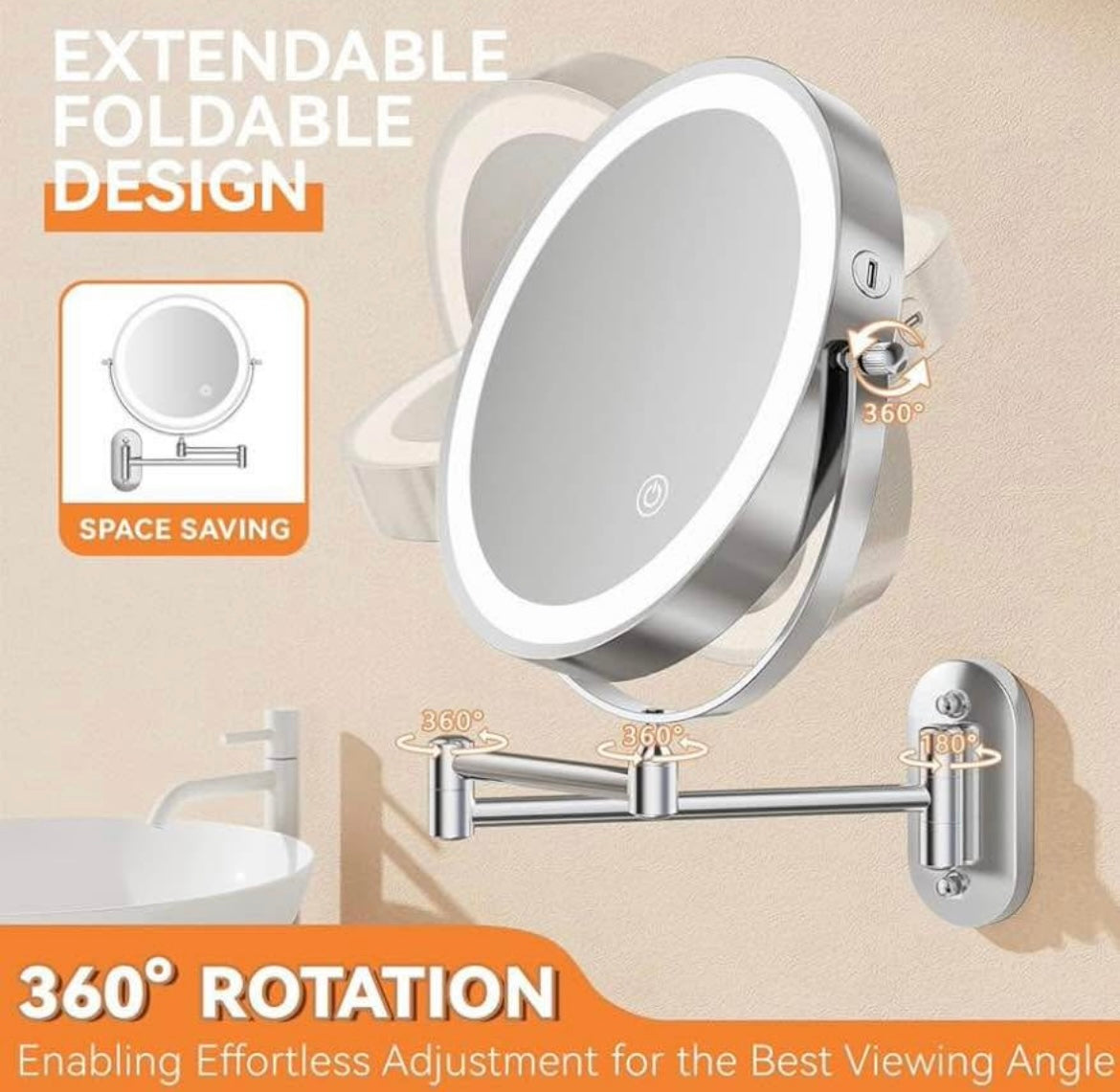 Auxmir Cosmetic Mirror LED Illuminated with 1/10x Magnification, Dimmable Makeup Mirror for Bathroom