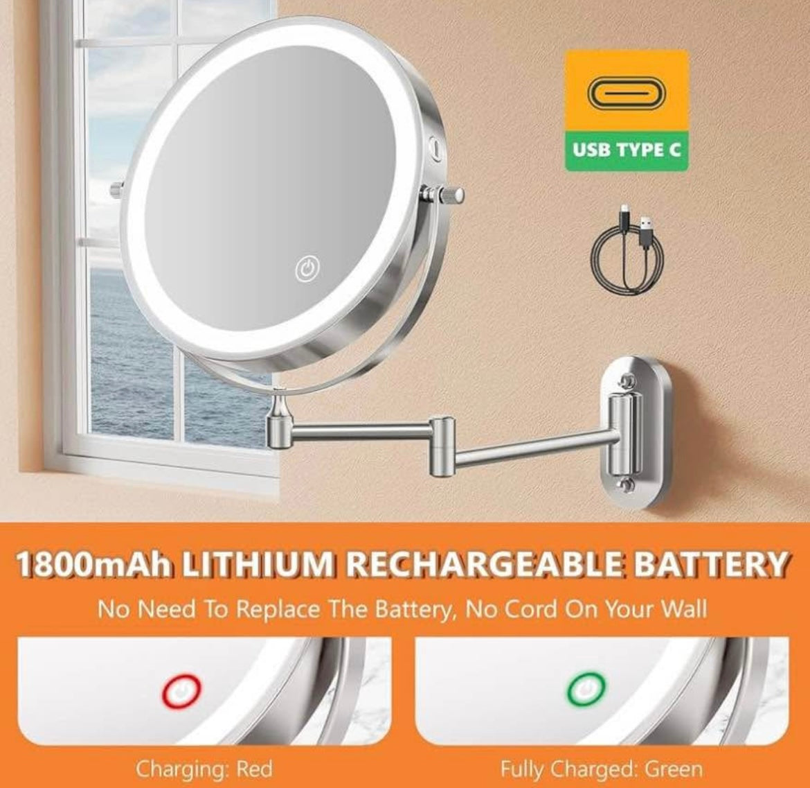 Auxmir Cosmetic Mirror LED Illuminated with 1/10x Magnification, Dimmable Makeup Mirror for Bathroom