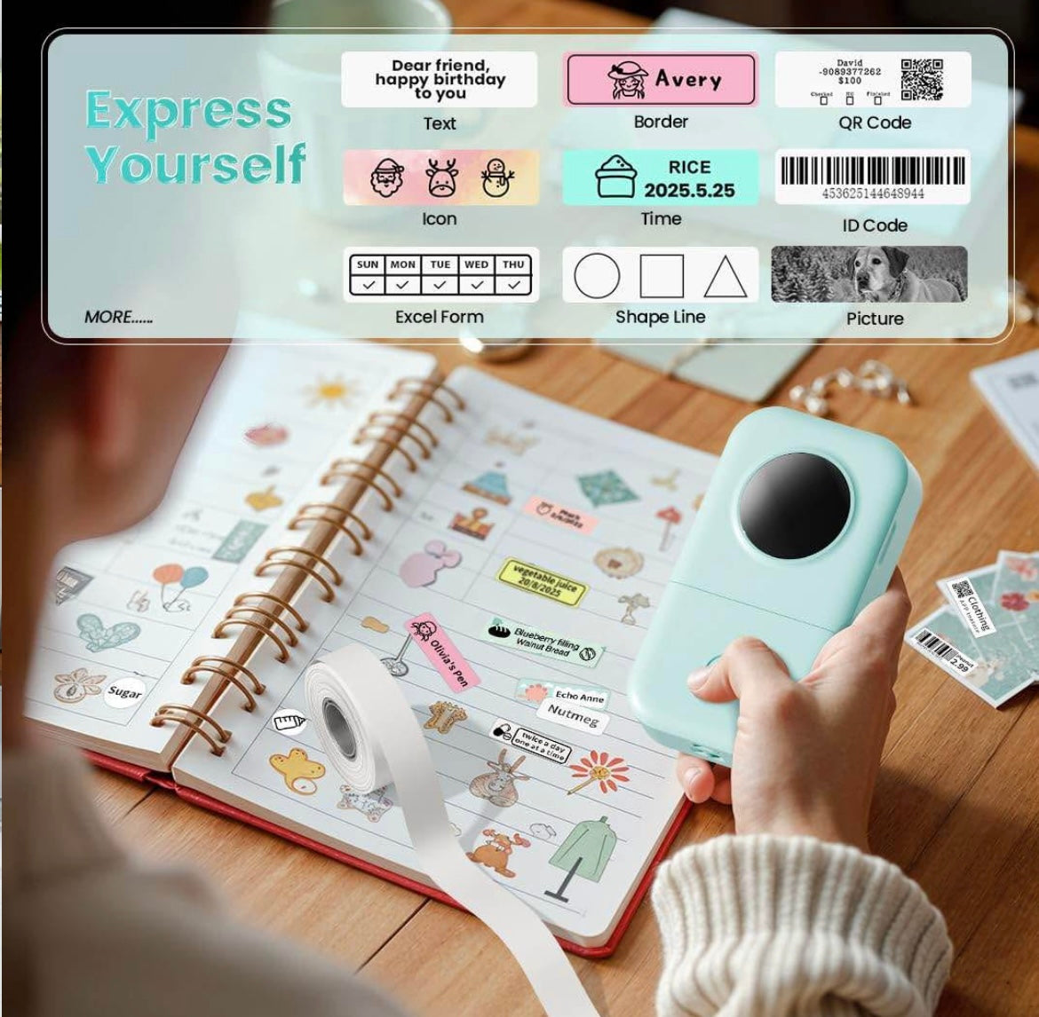 Phomemo D30 Label Maker Machine, Portable Bluetooth Mini Label Printer