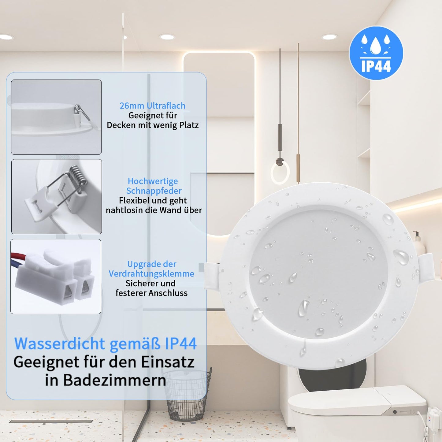 WeshLMPO LED Recessed Spotlights, 230 V, Flat Set of 6, 4 W Ceiling Spotlights