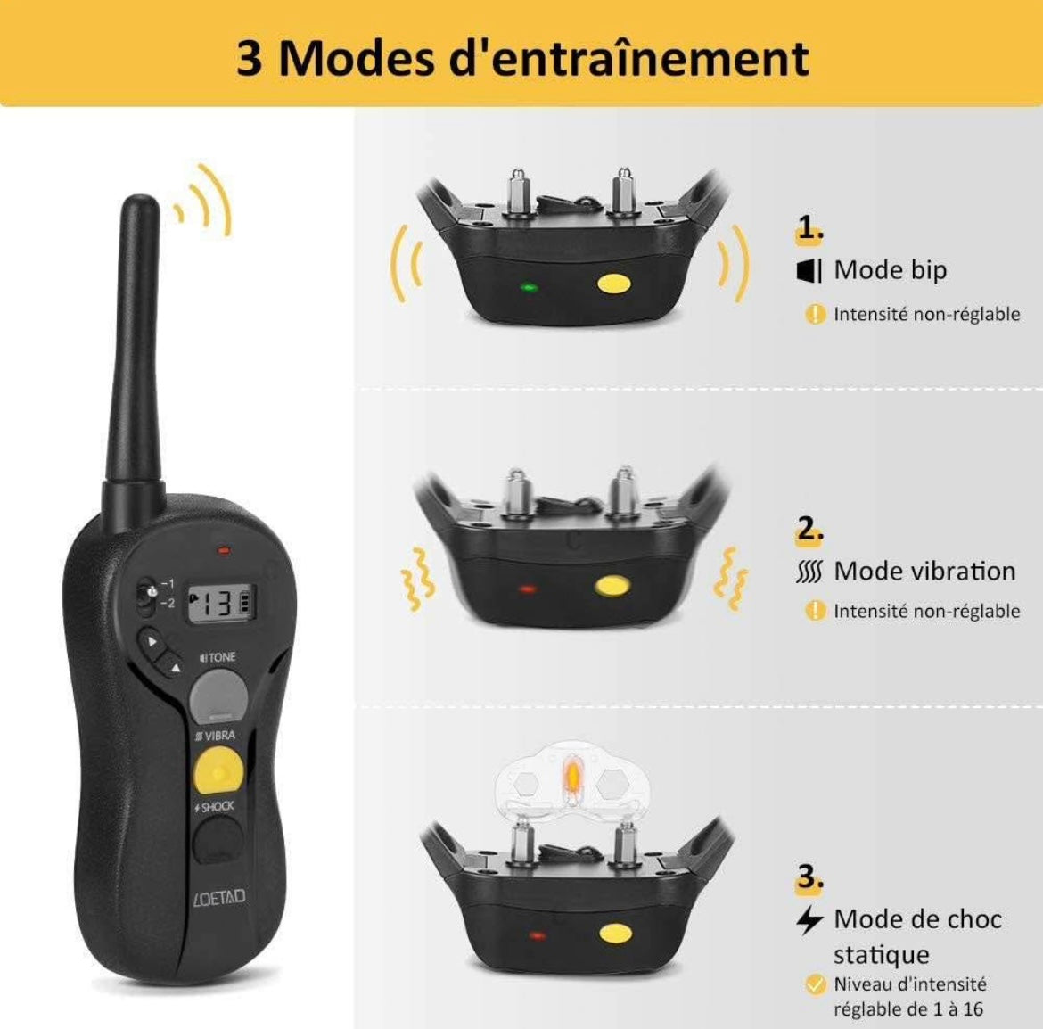 LOETAD Dog Training Collar, Rechargeable Electric Dog Collar, Remote Control 900 m, IPX7