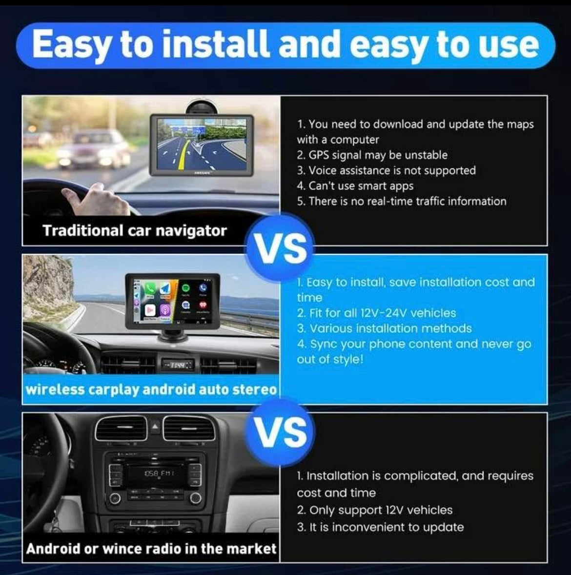 Awesafe 7 inch Touch Screen Wireless Carplay Car Stereo with Android Auto Support Bluetooth