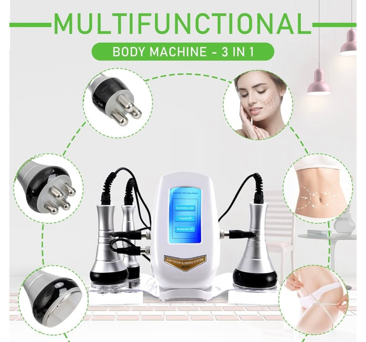 Cavitation Machine, Body Sculptor, Body Slimming Device with Home Use, Spa Skin Care with 3 Massage Heads