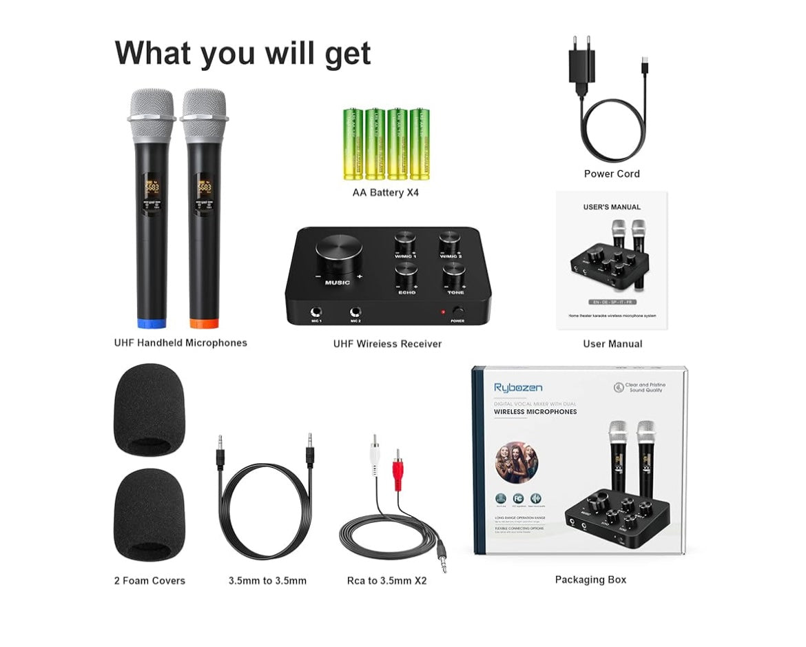 Rybozen Dual Handheld Wireless Microphone Karaoke Mixer System