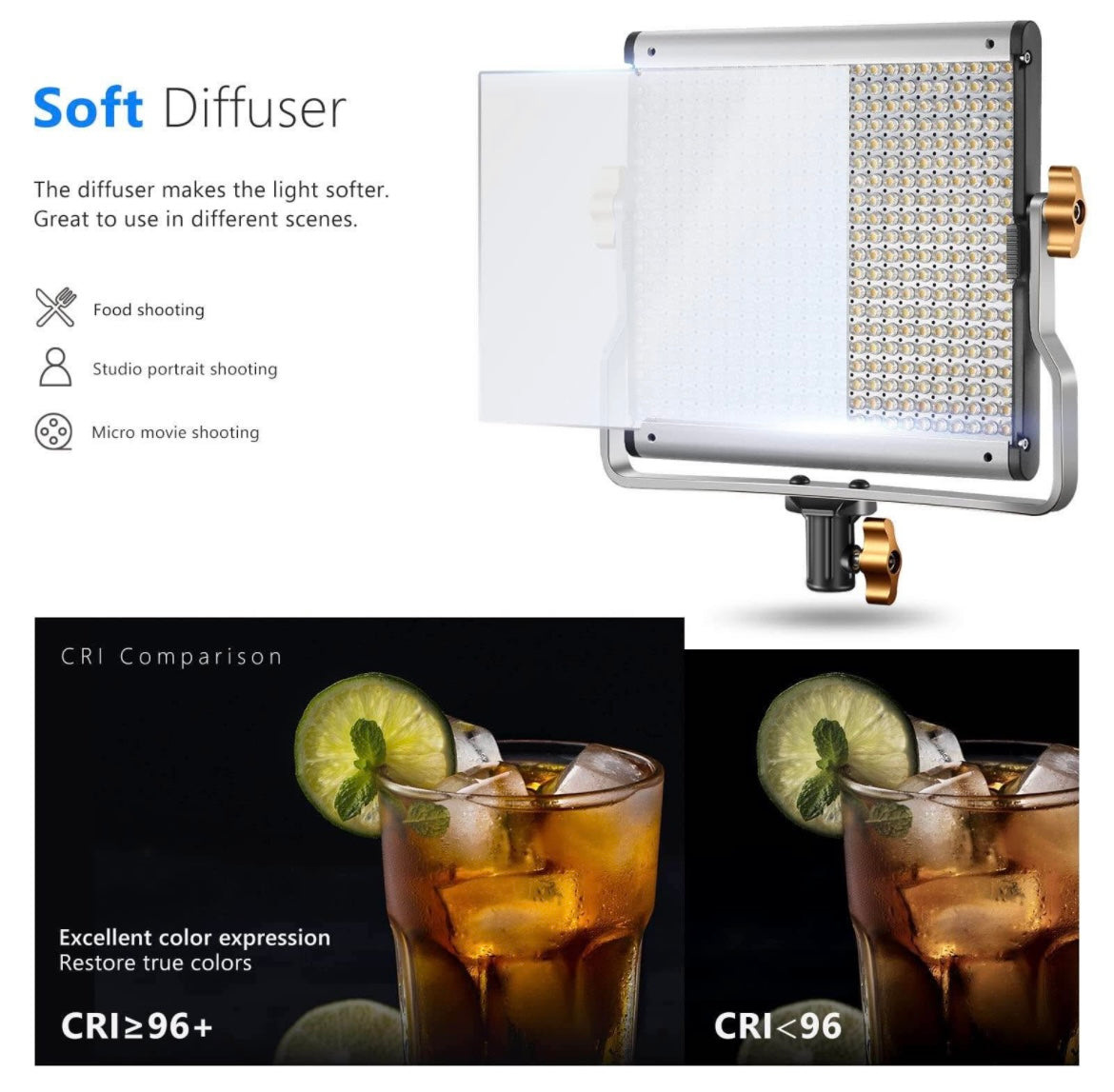 Neewer Dimmable Bi-Color LED with U Bracket Professional Video Light for Studio