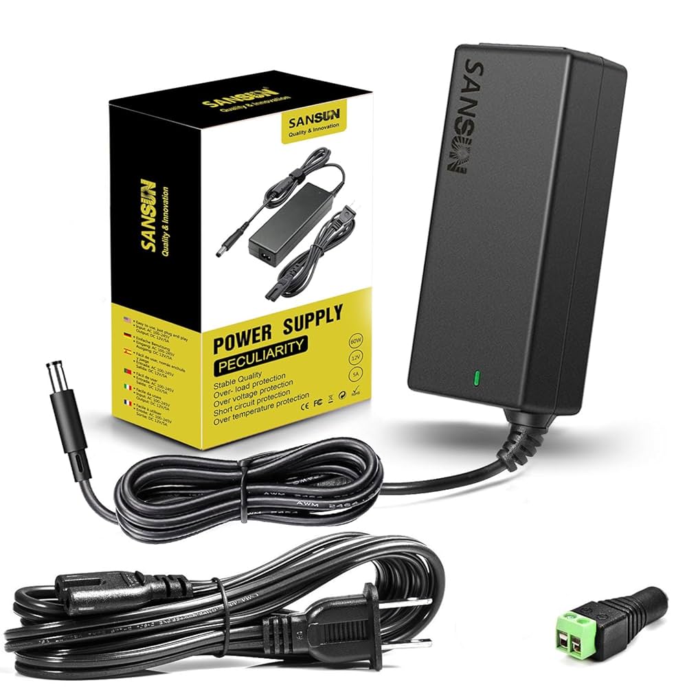 12V 5A Power Supply, AC 120V to DC 12V Converter 5.5x2.1mm Connector 60W
