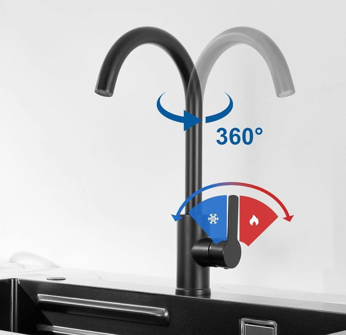 Auralum High Kitchen Tap, Black 35cm