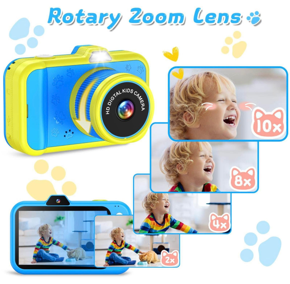 Kids Camera with Rotating Zoom Lens, 3.5” Large Screen, 1080P Kids Digital Camera with Flash,Selfie