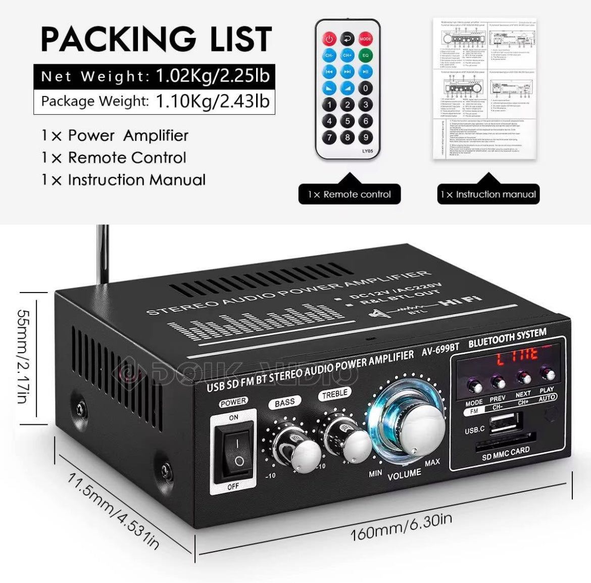 400W 2 CH bluetooth Car HiFi Stereo Amplifier