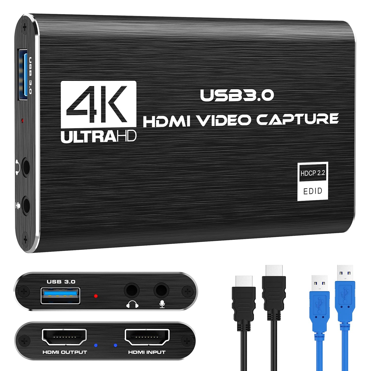 4K Audio Video Capture Card, USB 3.0 HDMI Video Capture Device, Full HD 1080P