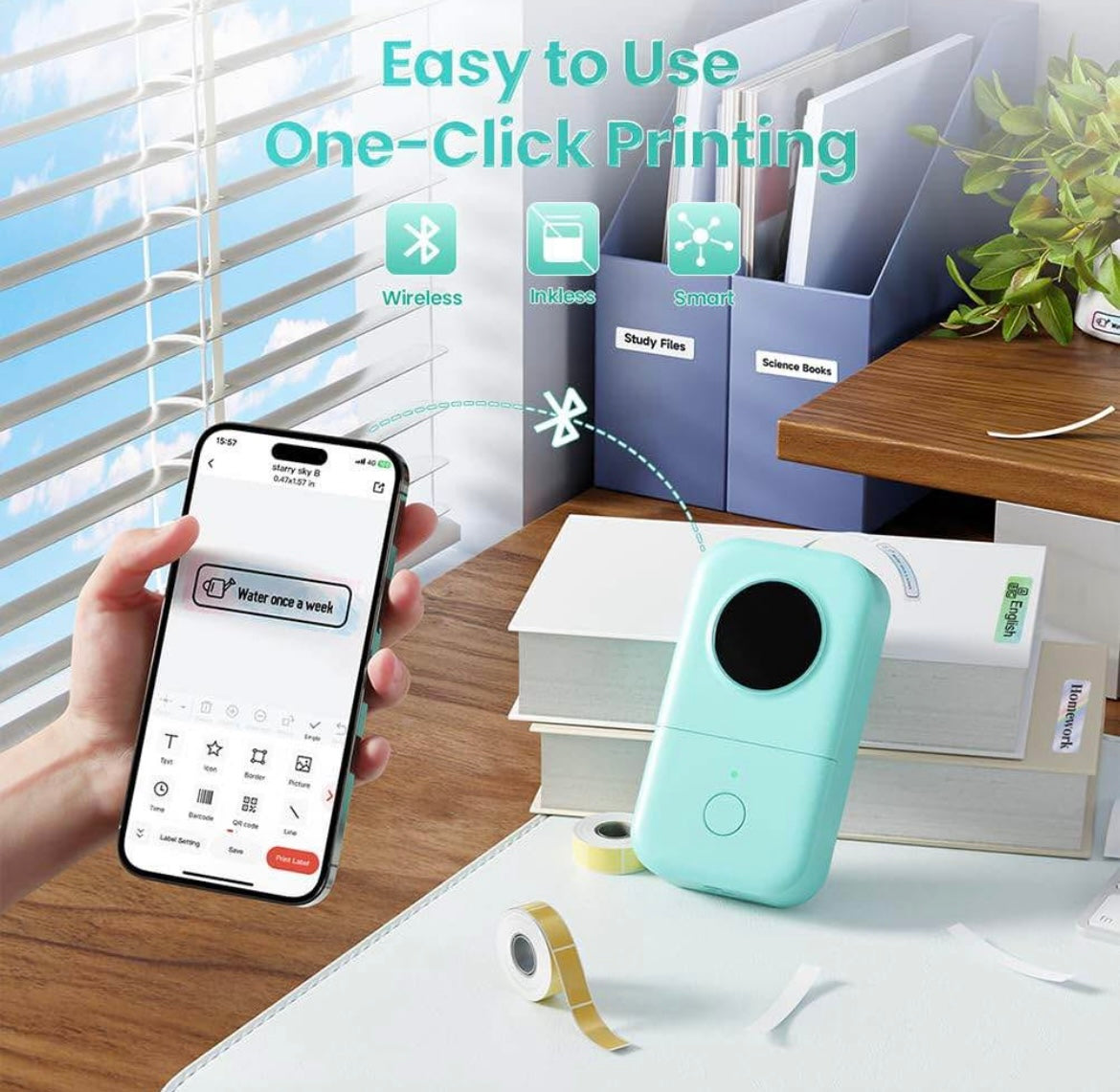 Phomemo D30 Label Maker Machine, Portable Bluetooth Mini Label Printer