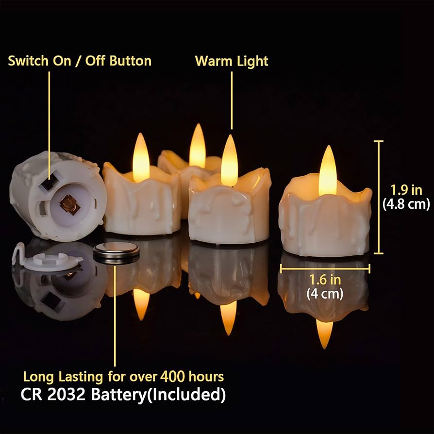 12 Pack Tea Light Candles, Battery Operated