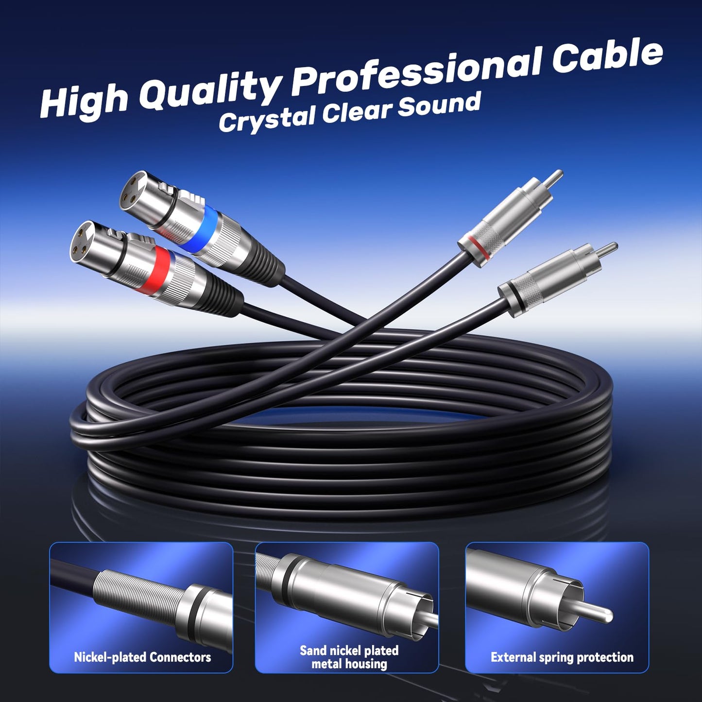 Tisino Dual XLR to RCA Cable, Heavy Duty 2 XLR Female to 2 RCA Male 3M