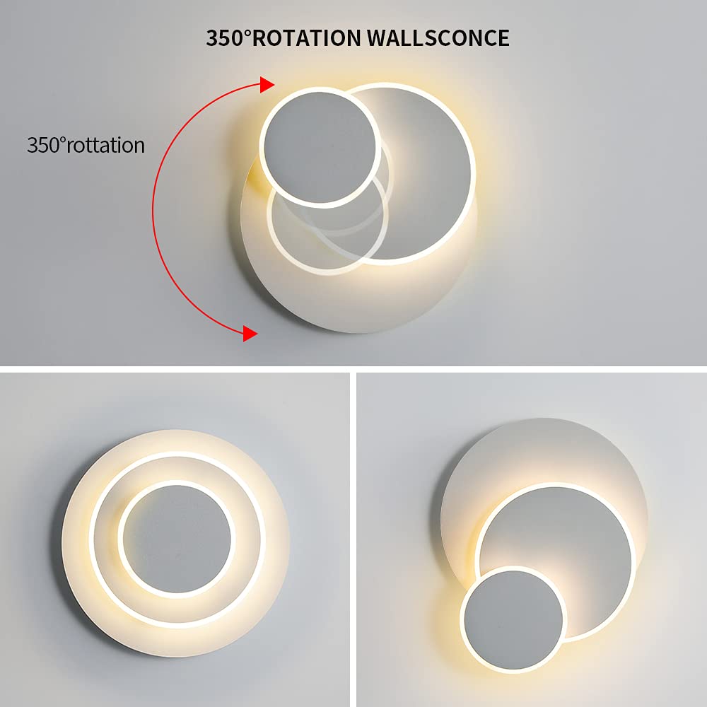 LED Wall Lights Indoor Modern, 15W Creative Eclipse 3 in 1 Decorative Wall Lamp, 350° Rotatable, 3000K