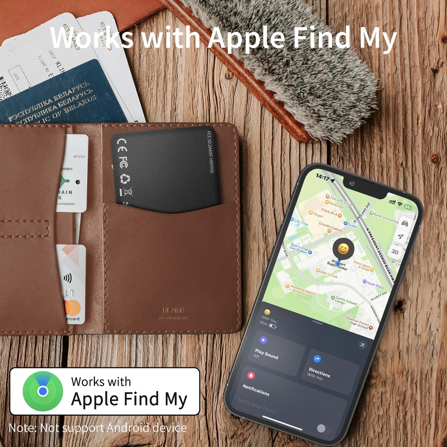 WAFTING Wallet Tracker Card, Wireless Rechargeable and Reusable Smart Track Card Works with Apple Find My