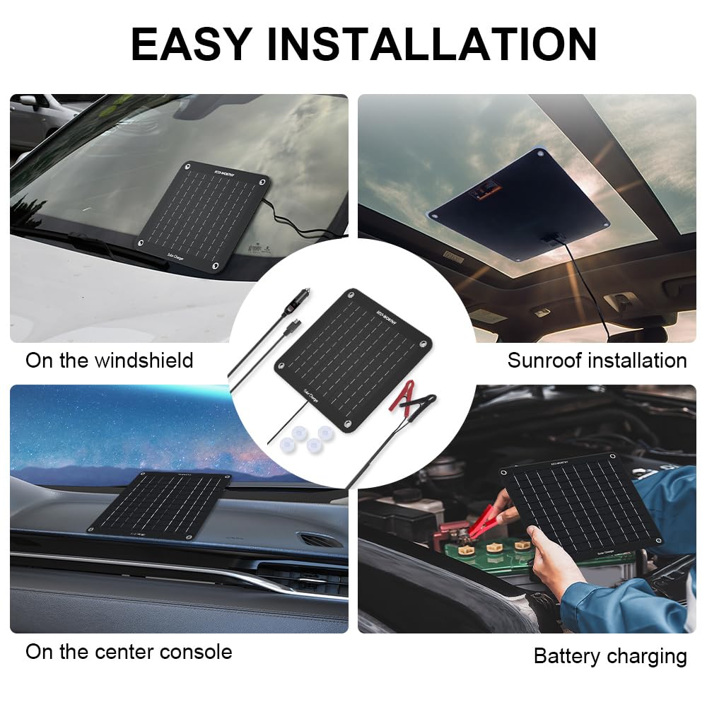ECO-WORTHY 10W Solar Car Battery Charger Maintainer 12V Waterproof
