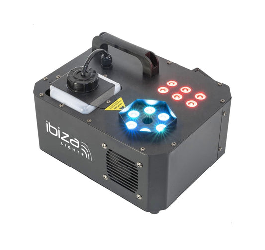 Ibiza - SPRAY-COLOR-1000-1000W fog machine with RGB LEDs and 2 remote controls - Black