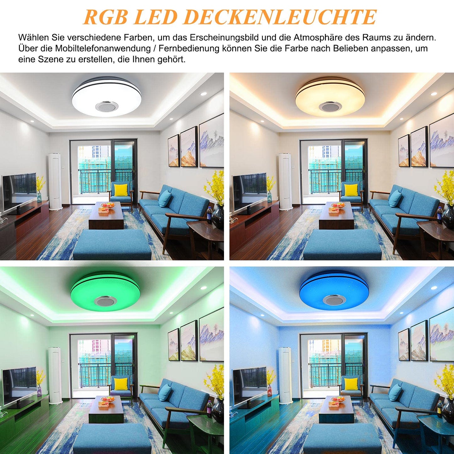 MILFECH 36 W LED Ceiling Light Dimmable with Bluetooth Speaker, Remote Control and App Control