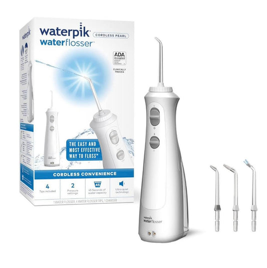 Waterpik Cordless Pearl Water Flosser Bundle with 4 Tips, 7oz Reservoir, 2 Pressure Settings