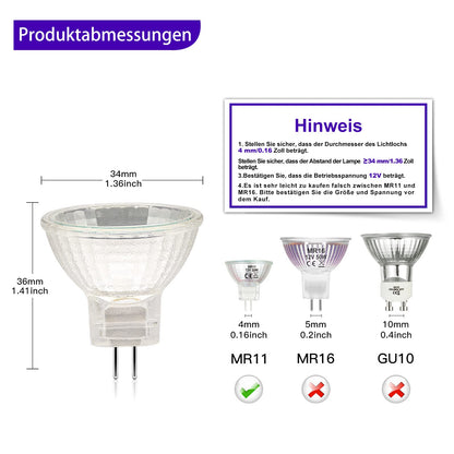 Jaenmsa MR11 Halogen Bulbs, MR11 12V 20W Pack of 12, GU4 20W Halogen Spotlight 2700K Warm White