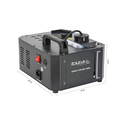 Ibiza - SPRAY-COLOR-1000-1000W fog machine with RGB LEDs and 2 remote controls - Black