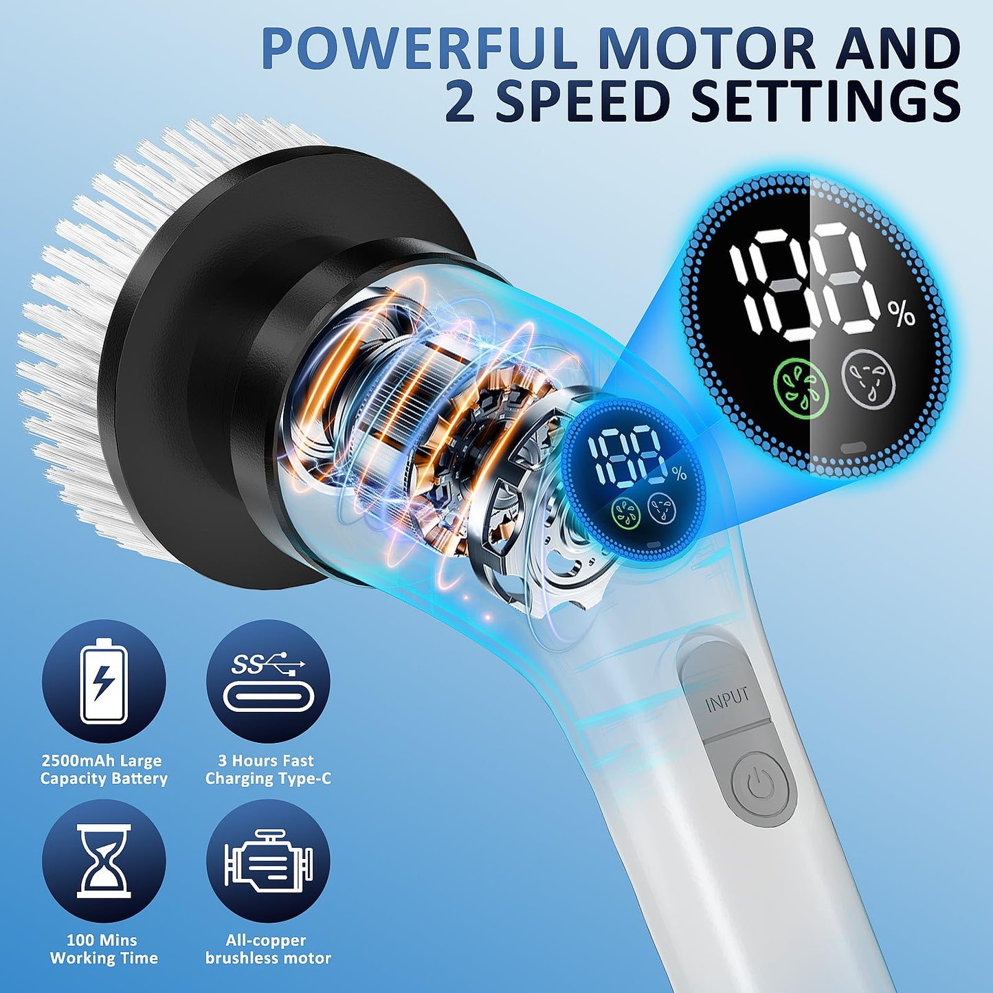 Electric Spin Scrubber, Full-Body IPX7 Waterproof Cordless Power Cleaning Brush