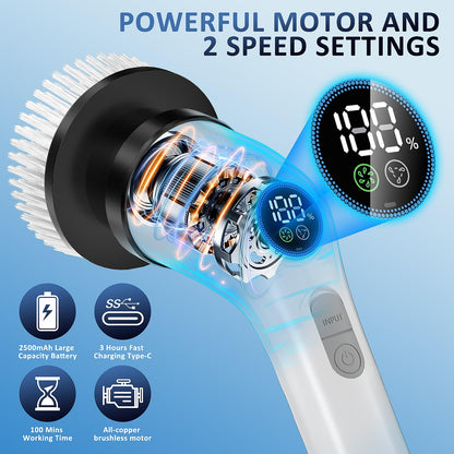 Electric Spin Scrubber, Full-Body IPX7 Waterproof Cordless Power Cleaning Brush
