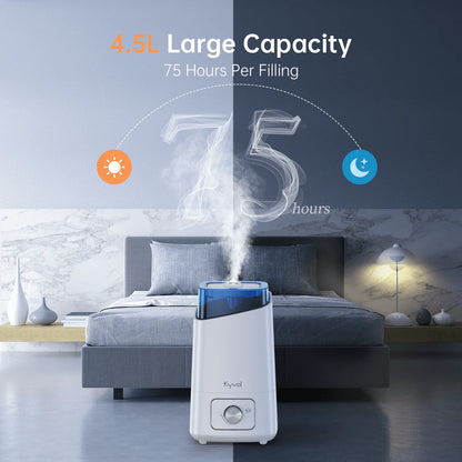Kyvol HD3 Humidifier (White), 4.5L Cool Mist Humidifiers, 26dB Quiet Ultrasonic Humidifiers
